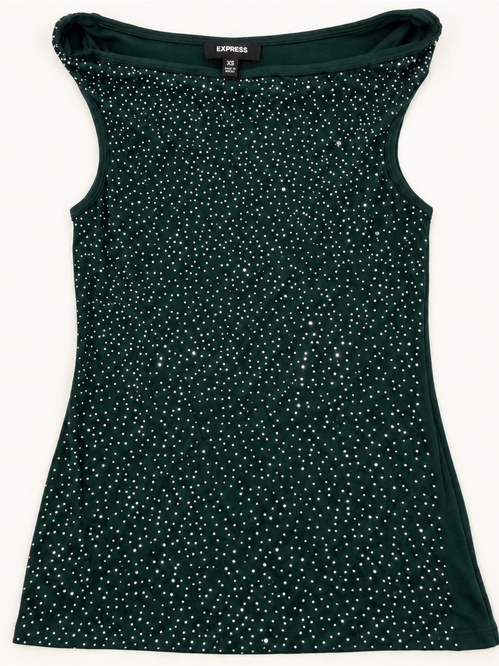 Express Dark Green Tank Top with Scattered Silver Embellishments